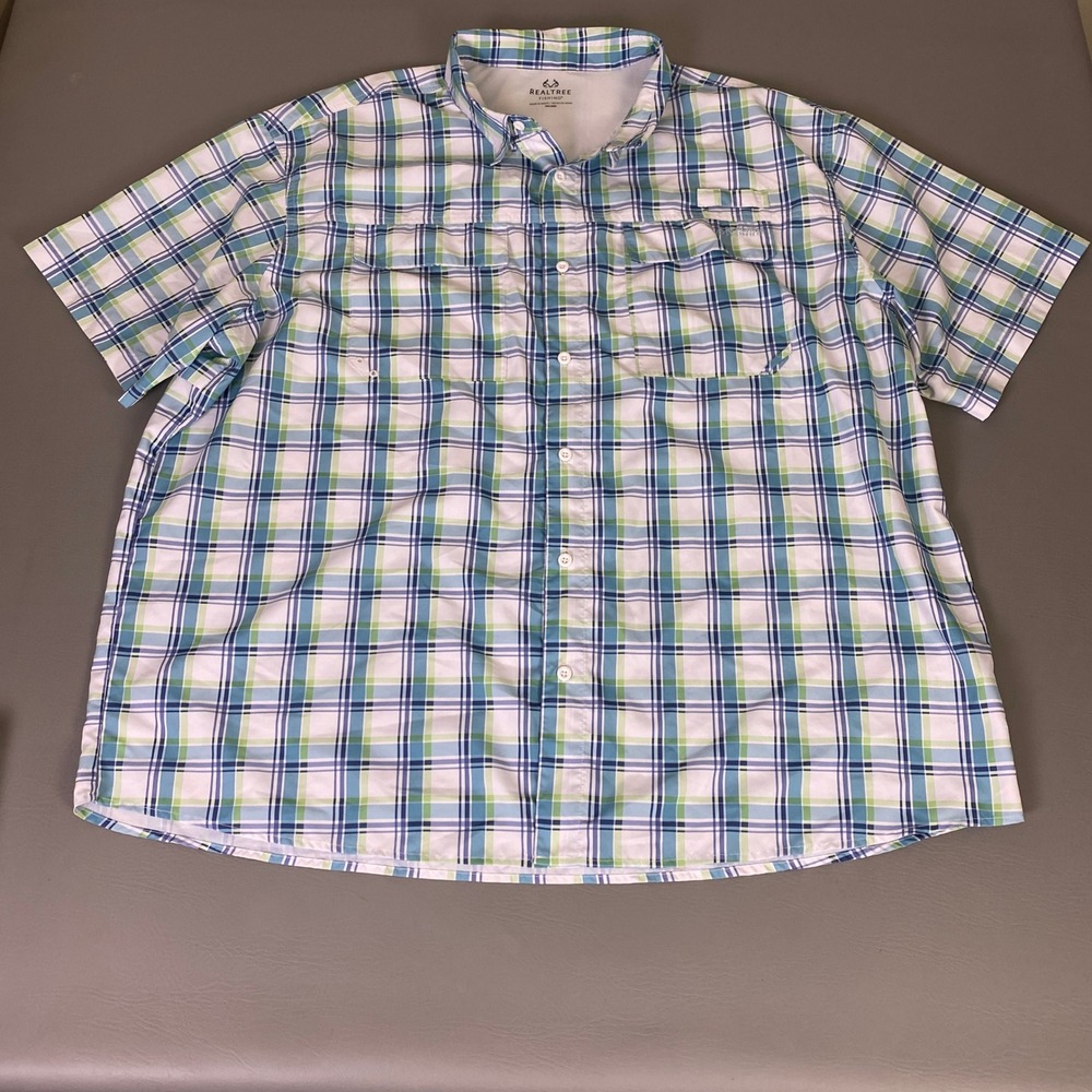 Realtree Fishing Shirt Men's 3XL Plaid Short Sleeve Button Up Breathable EUC